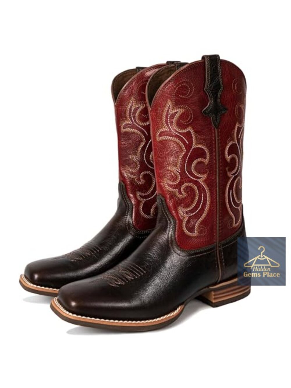 Women's Square Toe Cowboy Boots Wide Calf Embroidered Full-Grain Leather